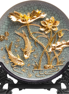 年年有余漆线雕陶瓷工艺品摆件摆盘家居饰品乔迁T新居礼物开业礼