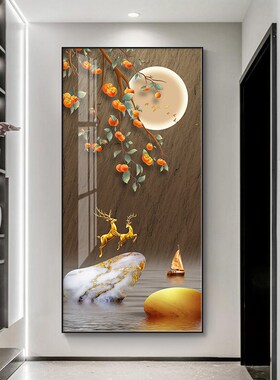 入户门玄关装饰画正对门走廊过A道壁画现代玄幻晶瓷竖版幺关挂画