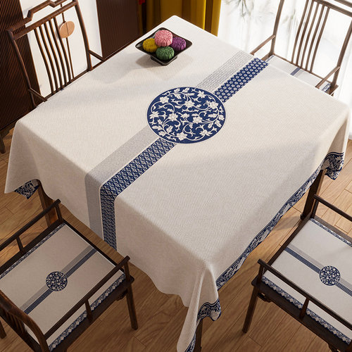 新中式棉麻桌布古典中国风轻奢高级感餐桌布艺正方形客厅茶几桌布 - 图3