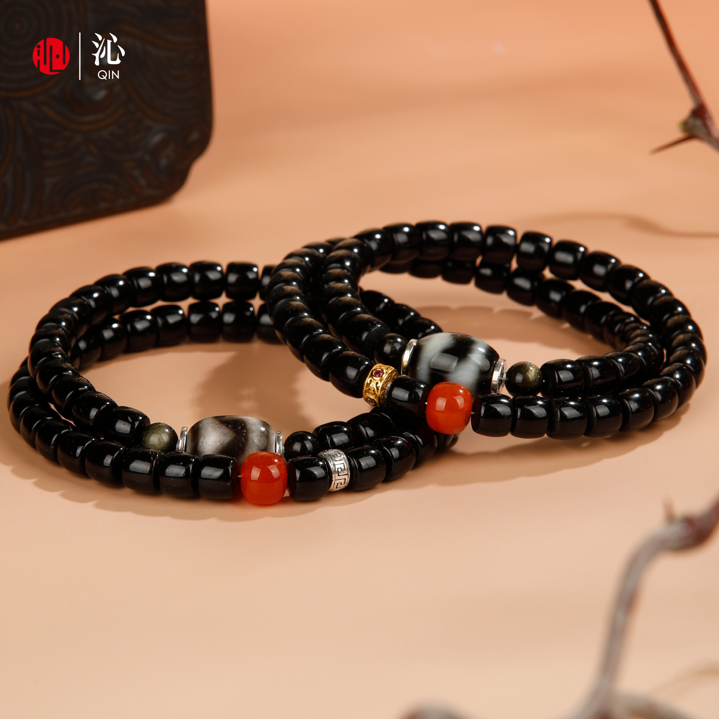 天然椰蒂手串虎牙天珠南红玛瑙真品文玩双圈手链DIY串珠圣诞礼物 - 图1