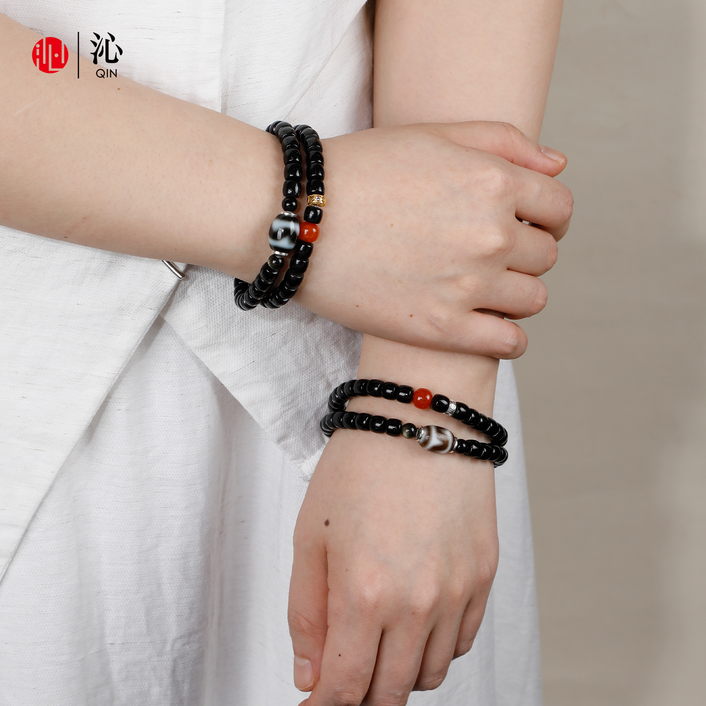 天然椰蒂手串虎牙天珠南红玛瑙真品文玩双圈手链DIY串珠圣诞礼物 - 图0