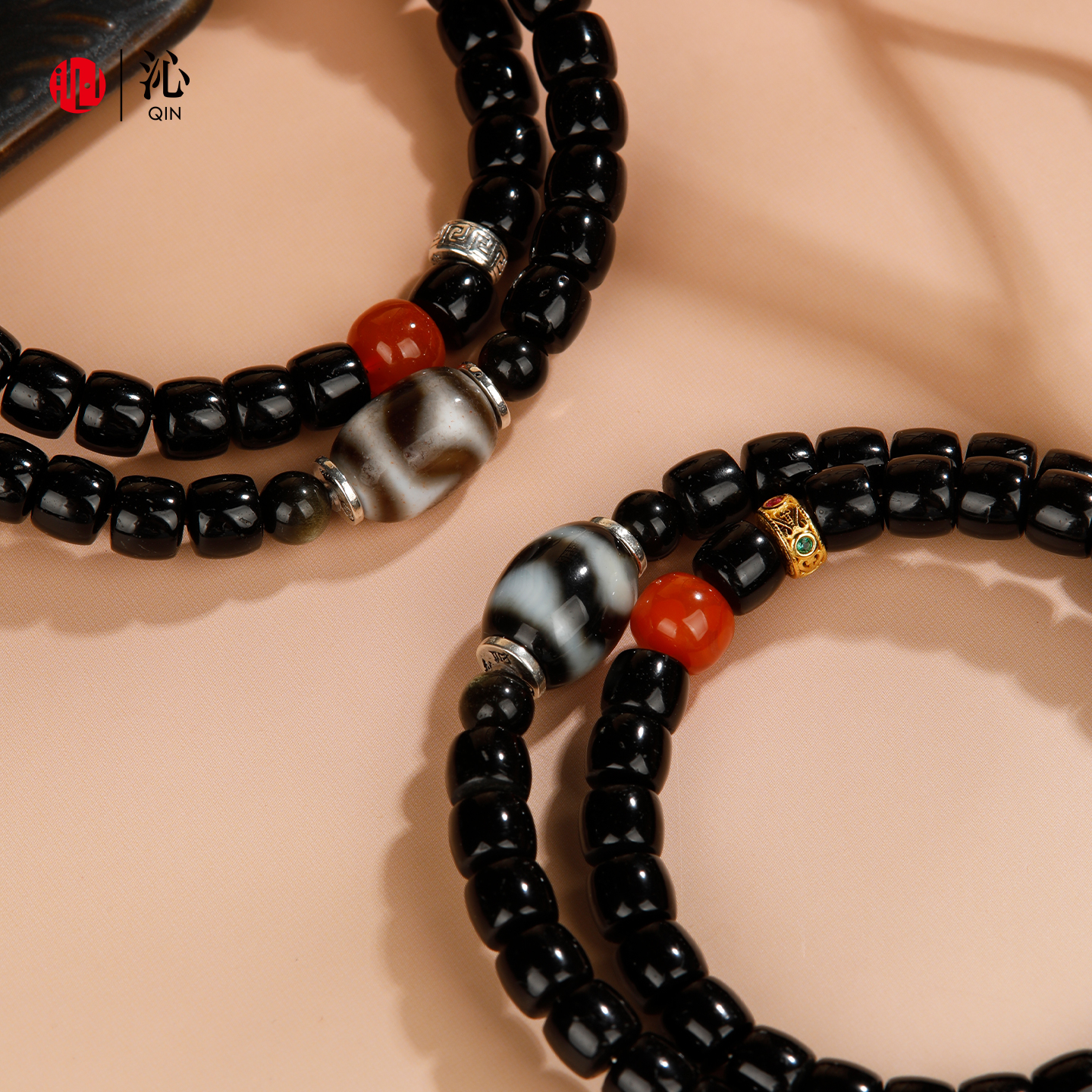 天然椰蒂手串虎牙天珠南红玛瑙真品文玩双圈手链DIY串珠圣诞礼物 - 图2