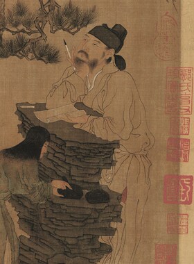 五代 周文矩 琉璃堂o人物图 古代人物国画 文苑图 高清艺术微喷画