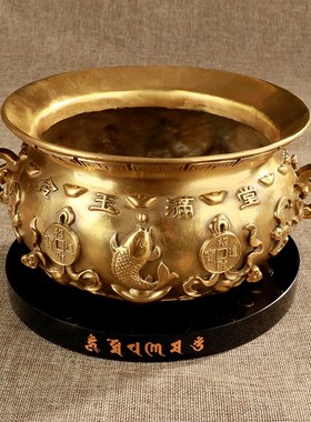大仕缘 铜工艺品家居招财摆件五路财神仿古聚T宝盆开业乔迁礼品