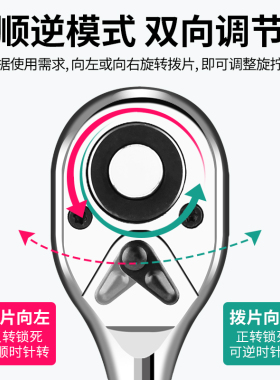 棘轮扳手套装组合双向万能快速套筒扳子汽车修工具大中小飞大扭力