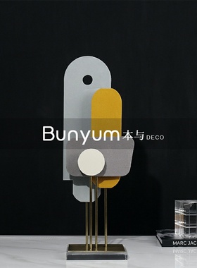 极简轻奢创意软装饰品几何拼色艺术家居N摆件样板房展厅摆设