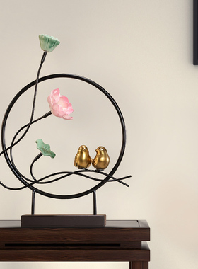 新中式客厅装饰莲花p摆件家居饰品酒柜办公室茶室禅意工艺品