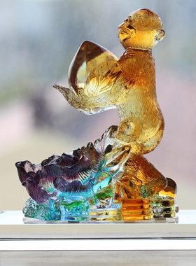 琉璃富贵猴摆件居家客厅柜台酒柜摆G放装饰送礼生肖猴手工艺礼品