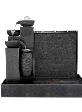 花岗岩水幕墙大型假山流水喷泉鱼池石雕摆件室内摆设花Y园庭院水