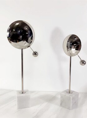 现代简约不e锈钢镜面几何摆件样板间客厅售楼中心玄关桌面装饰品