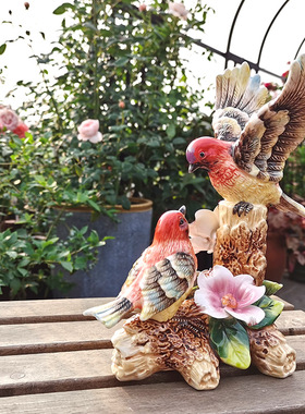 陶瓷欧式大号红鸟摆件装饰品家居玄关M可爱情侣客厅桌面动物