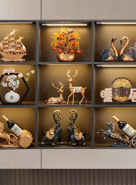 中国风摆件办公室书房s高级感展示柜博古架书柜客厅酒柜装饰品