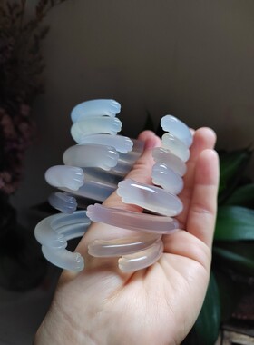 53-60圈口天然原色无烧无染色灰紫色玉髓手镯猫爪玛瑙玉镯