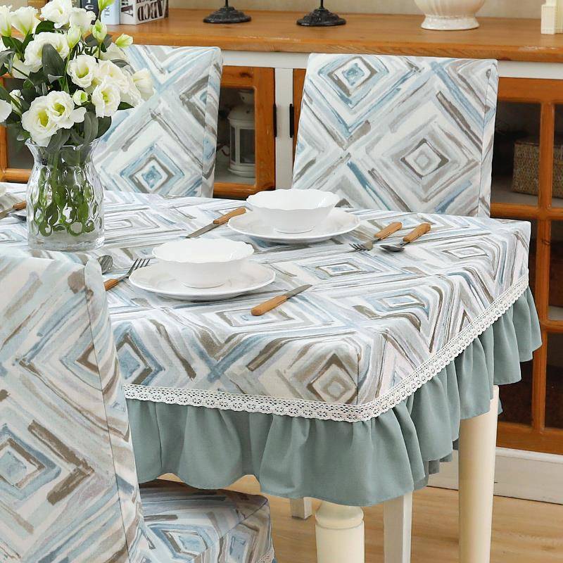 美式印花ins风餐桌布圆方桌套椅套套装田园家用桌台布布艺可定制 - 图1