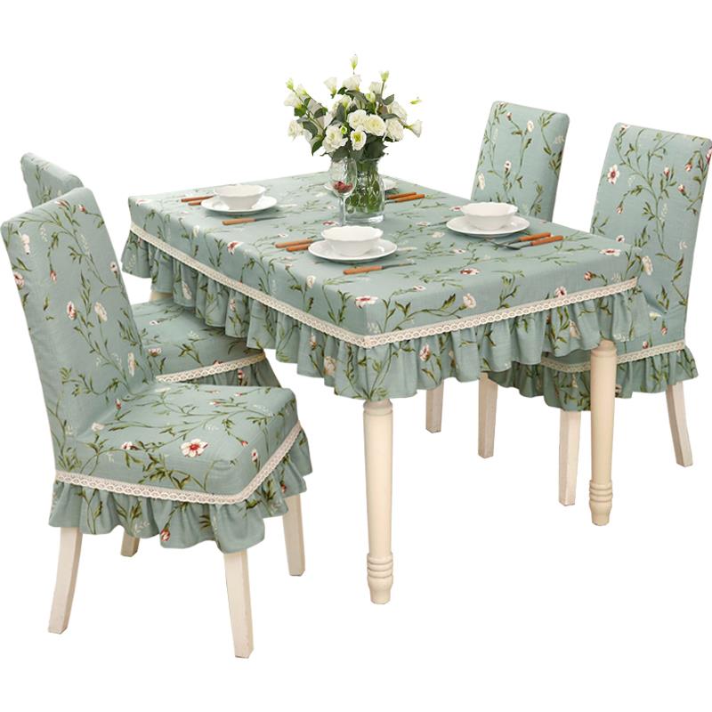美式印花ins风餐桌布圆方桌套椅套套装田园家用桌台布布艺可定制 - 图0