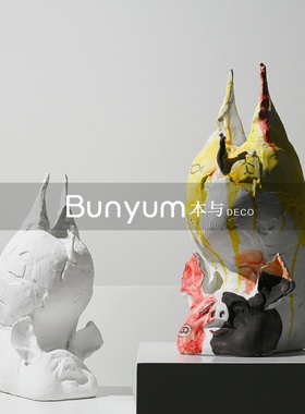 简约展厅b售楼处创意陶瓷动物猪造型摆件家居样板房间软装饰品