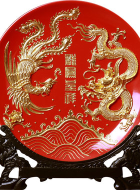 龙凤呈祥漆线雕客厅摆件实用中A式结婚礼物送朋友闺蜜新婚礼品