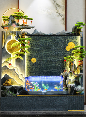 水幕墙鱼缸流水屏风隔断客厅假山摆件循I环水喷泉阳台庭院鱼池造