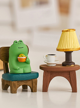 创意青蛙喝咖啡摆件可爱治癒系办B公室工位桌面家居装饰品生日礼