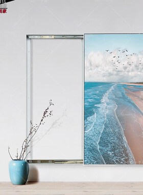 海阔天空推拉式隐形门框画海滩y海岸配电箱遮盖电箱遮挡美化装饰