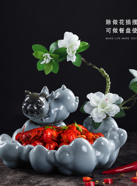 高档轻奢家居摆件装饰器皿果盘花插水培花盆玄关钥V匙收纳陶瓷礼