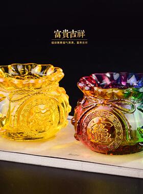 水晶聚宝盆招财饰品金黄元宝吉祥袋饰品存钱罐开幕乔迁礼物客厅装