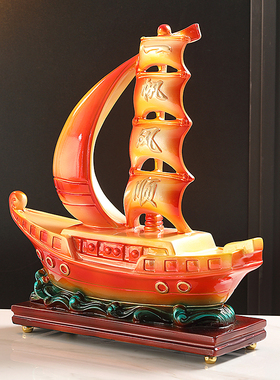 新中式办公客厅船摆件一帆风顺玄关酒柜电视柜P装饰品乔迁开业礼