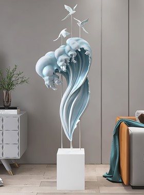 蓝色大型客厅落地摆件轻奢高档玄关电视柜旁边家居饰Z品乔迁礼物