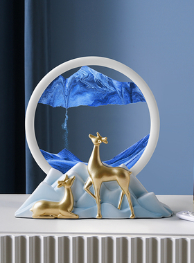 创意金鹿流沙画沙漏摆件轻u奢高档家居客厅酒柜电视柜办公室装饰