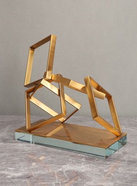 轻奢简约客厅金属m几何北欧摆件家居样板间玄关电视柜软装饰品