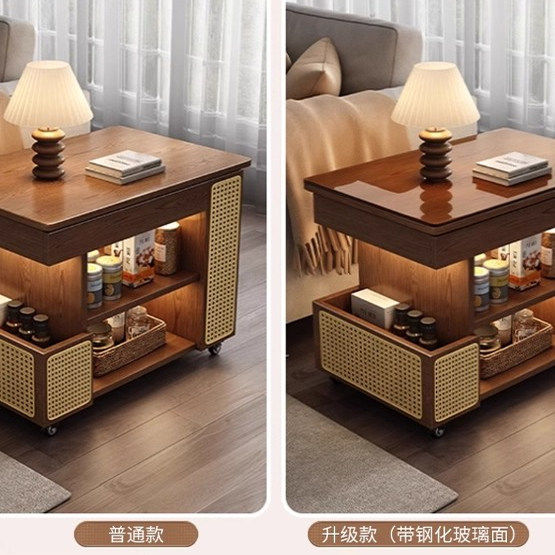 臻品阁茶几客厅家用藤编小户型推车可移动升降折叠沙发边几储物柜,淘宝优惠券,粉丝福利购,淘宝优惠卷