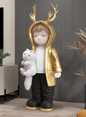 创意潮玩男孩客厅摆件大型落地家居饰品电O视柜旁软装乔迁礼物