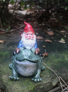 小矮人骑青蛙 花园园林树脂摆x件工艺品 动物卡通青蛙树脂 装饰品