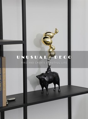 轻奢植绒梦幻牛渐变气球摆件样板间售楼O处客厅书房软装饰品