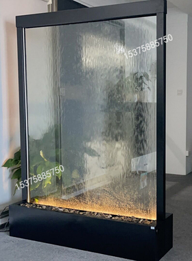 玻璃流水墙入户隔断水幕喷泉灯光室内玄关庭院P装饰造景水幕墙屏
