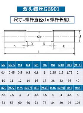 304不锈钢双头螺丝双头牙螺栓连接杆螺杆螺柱丝杆m6m8m10m12m16