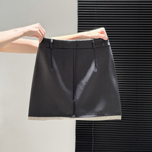 拉夏贝尔高级感灰色西装半身裙女春夏新款高腰A字拼接包臀短裙子