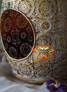 美式镂古空烛台复做旧道民宿餐桌工艺客厅摆件庆烛A516/2光晚餐摄