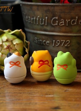 日式杂货风动物卡通迷你不倒翁可爱陶瓷家M居装饰桌面橱窗展厅摆