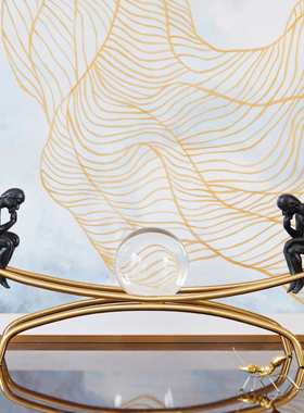 欧式思考者摆件样k板房客厅酒柜办公室书房金属水晶球家居软装饰