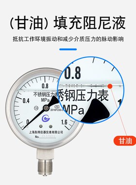 Y100不锈钢压力表耐震耐高温耐腐蚀锅炉水压气压表氨用油压液压表