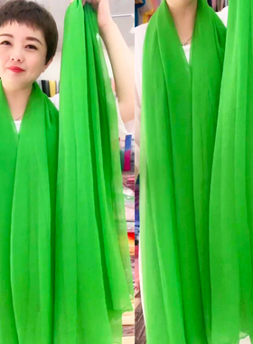 超大大红色纱巾女秋冬时尚洋派百搭丝巾舞蹈道具高档长条妈妈围巾