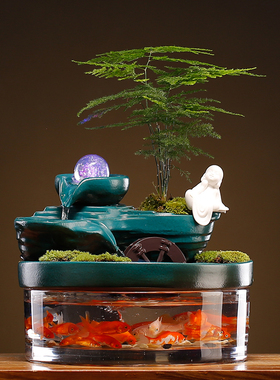 流水摆件循环水招财m鱼缸生财家居客厅办公室桌面装饰乔迁开业礼