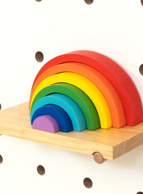 木工小舅 洞洞板彩虹积木装饰摆件 风木质拼搭玩具叠叠乐
