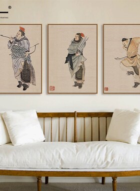 客厅新中式壁画茶室待客厅古代人物武术装饰M画玄关过道墙古典挂