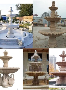 石雕喷泉花盆花钵欧式o大型石材黄锈石花岗岩大理石流水池景观摆