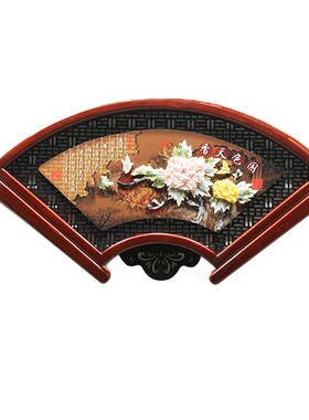 餐厅装饰画客厅挂画中式玄关壁画沙发背H景墙画扇形入户立体玉雕