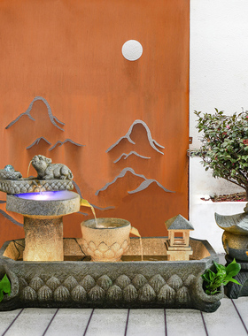 石墨假山流水喷j泉室内玄关办公室店铺景观装饰循环水落地鱼池摆