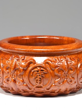 花梨木雕聚宝盆摆件m实木办公室乔迁入宅桌面开业送礼品红木工艺