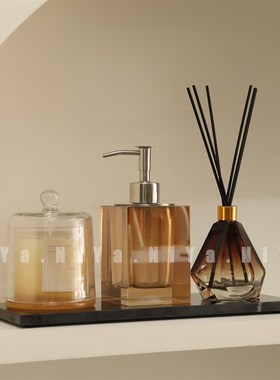 NiYa【大理石托盘组合】样板房C化妆室洗手台水晶按压瓶香薰摆件